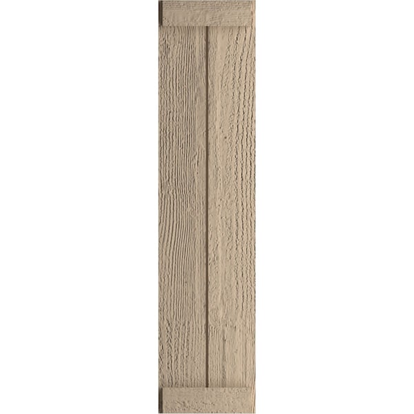 Rustic Two Board Joined Board-n-Batten Rough Sawn Faux Wood Shutters W/End Batten, 11W X 52H